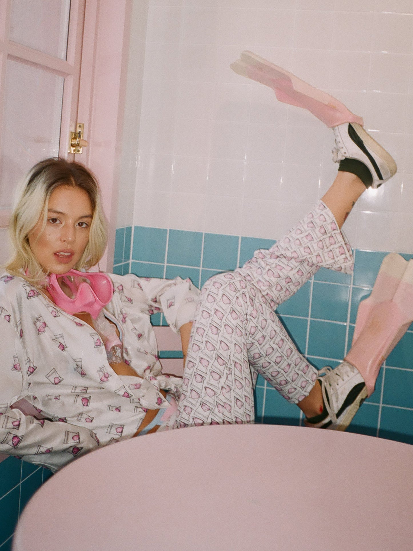 Flare Printed Pants - Cotton Candy Cropped